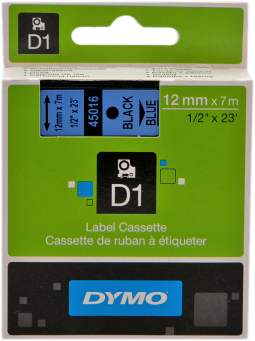 DYMO Standard-D1-Band 45016 Schriftband Schwarz auf Blau