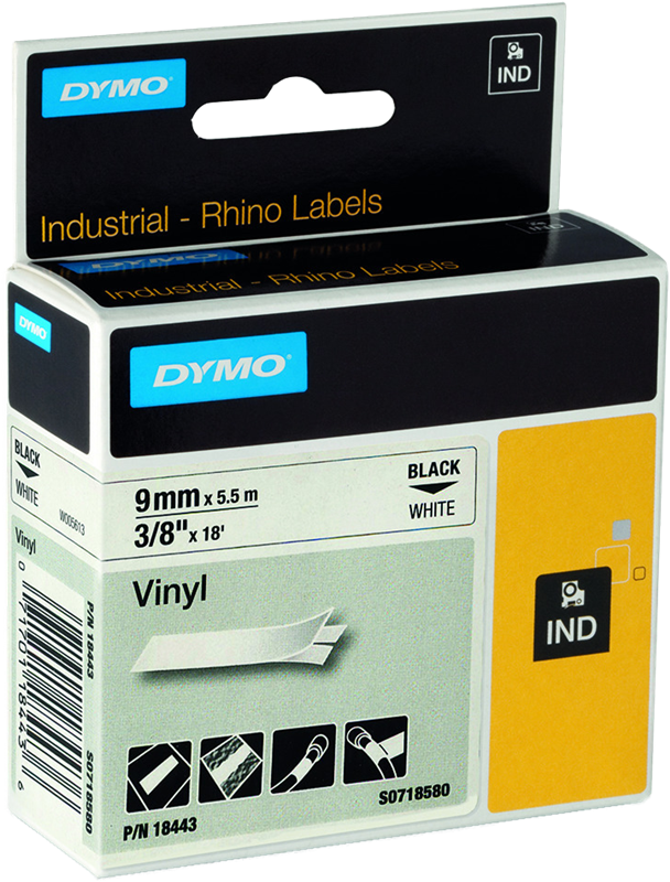 DYMO Vinyl-Band Rhino IND 18443 Schriftband Schwarz auf Weiss