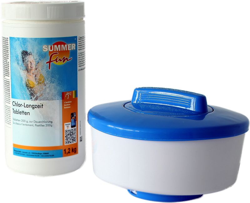 Summer Fun Dosierschwimmer ausziehbar für 200g Tabletten & Chlor-Langzeit Tablette 200g 1,2 kg